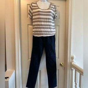 Grey & white stripped tee, size small